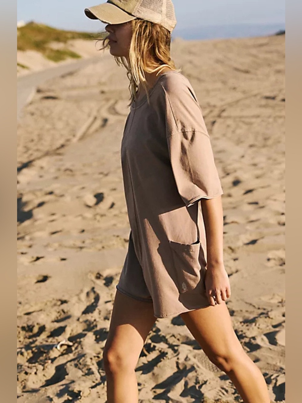 FP Movement by Free People Hot Shot Tee Romper Mocha Latte Women’s Size M
